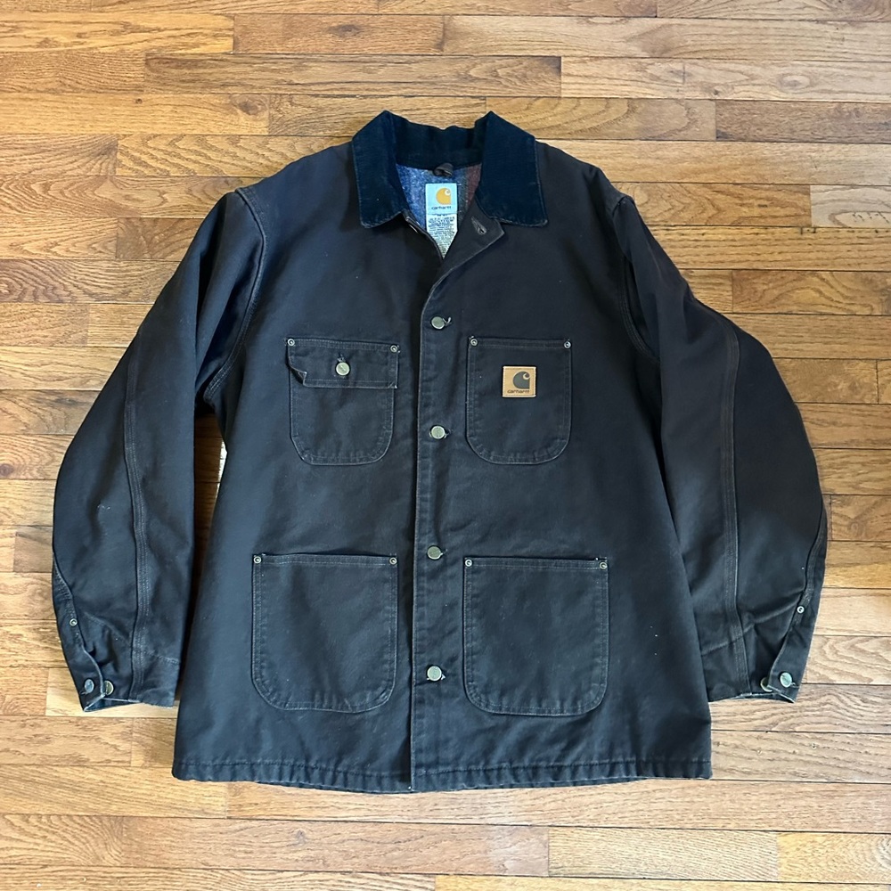 Vintage carhartt blanket lined chore coat size large dark brown. Runs large
